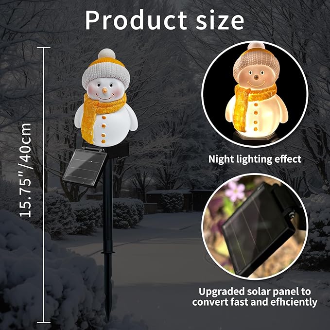 Solar Snowman Lights Decorations 2Pcs Outdoor Snowman Stanta Ornament Landscape Pathway for Patio Yard Garden Lawn Decor, Solar Powered Party Indoor (Yellow)