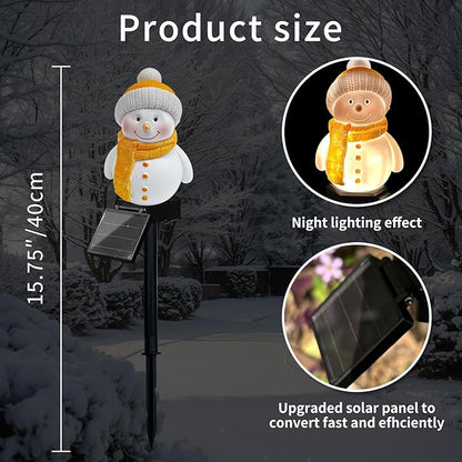 Solar Snowman Lights Decorations 2Pcs Outdoor Snowman Stanta Ornament Landscape Pathway for Patio Yard Garden Lawn Decor, Solar Powered Party Indoor (Yellow)