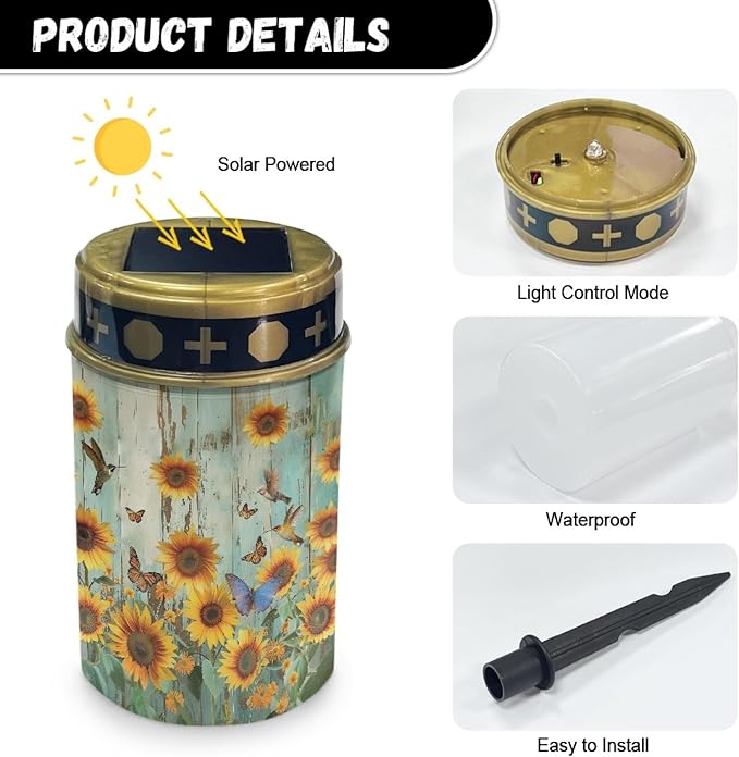Sunflower Wood Solar Garden Lights Outdoor Decorative,Solar Pathway Lights for Yard Patio Driveway,LED Solar Lantern Landscape Lighting Waterproof Flameless Lights