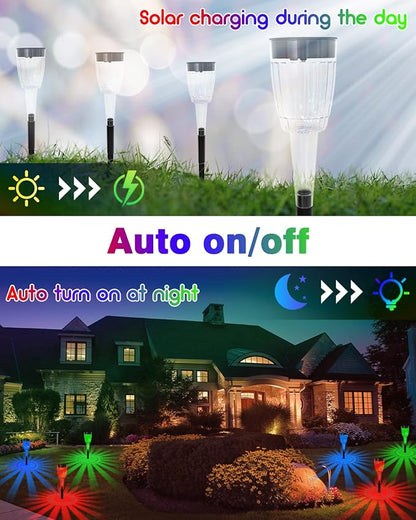 FREECUBE 8 Pack Solar Pathway Lights Outdoor,Multicolor Pathway Lights Auto On/Off, 4 Modes, IP65 Waterproof LED Solar Powered Garden Light for Yard Patio Garden Walkway Holiday