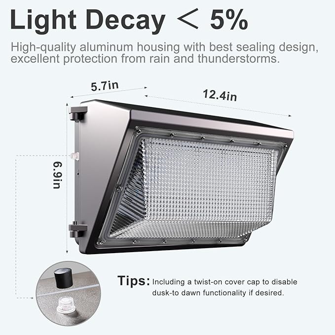 Lightdot 6Pack 70W LED Wall Pack Lights, 100-277v Dusk to Dawn Photocell |10500Lm (150Lm/W) 5000K IP65 Outdoor Flood Lighting for Yard,Warehouse,Factory,Building,Garage, ETL(Height:10~15ft)