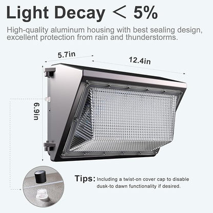Lightdot 6Pack 70W LED Wall Pack Lights, 100-277v Dusk to Dawn Photocell |10500Lm (150Lm/W) 5000K IP65 Outdoor Flood Lighting for Yard,Warehouse,Factory,Building,Garage, ETL(Height:10~15ft)