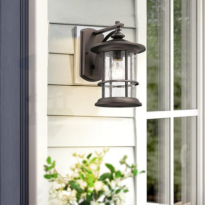MICSIU 12.5-Inch Large Outdoor Wall Light, Oil Rubbed Bronze Exterior Sconce with Clear Seedy Glass, Anti-Rust Farmhouse Porch Light for Front Door, Garage, 1-Pack (Max 100W)