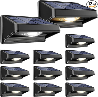 Solar Fence Lights, Warm White & Neutral White & Cool White 3 Modes, Bright Led Powered Lights Outdoor Waterproof Dusk to Dawn Solar Deck Light for Backyard/Railing/Wall/Step/Patio/Porch（12 Pack）