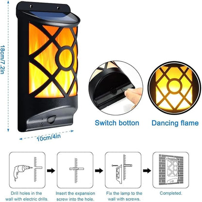 QUQUQ Solar Pathway Lights Solar Powered LED Flame Light Wall Mounted Outdoor Garden Dusk to Dawn Yard Patio Decor(4 Packs)
