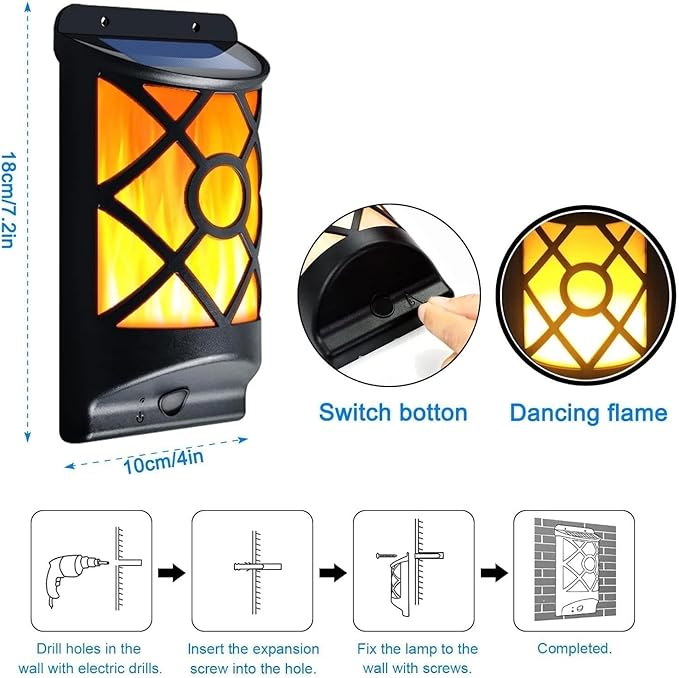 QUQUQ Solar Pathway Lights Solar Powered LED Flame Light Wall Mounted Outdoor Garden Dusk to Dawn Yard Patio Decor(2 Packs)
