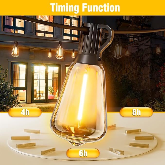 Solar String Lights Outdoor Waterproof with Remote & Timer, LED Shatterproof ST38 Bulbs, USB & Solar Powered Patio Lights for Backyard, Porch, Garden, Wedding, Christmas Decor (100FT)