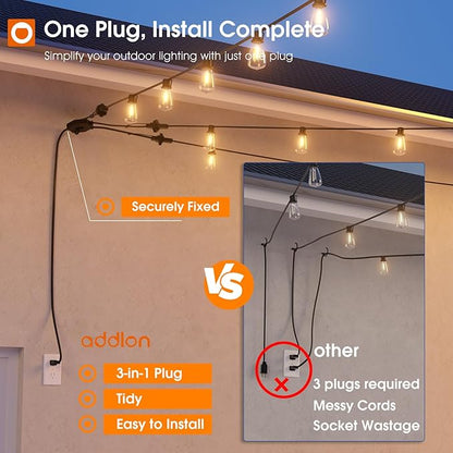 addlon 160FT LED Outdoor String Lights (3x50FT) 31FT (25+6) Solar String Lights with Remote