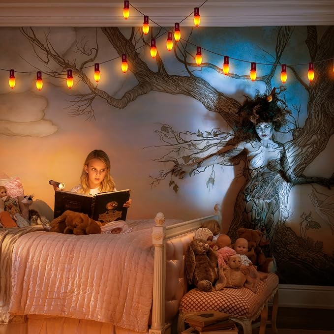 Abeja Halloween C7 Orange String Lights 25Ft Outdoor Orange String Lights with 27 Orange Bulbs (2 Spare), Orange Halloween Lights Great for Home Yard Camper Party Lights