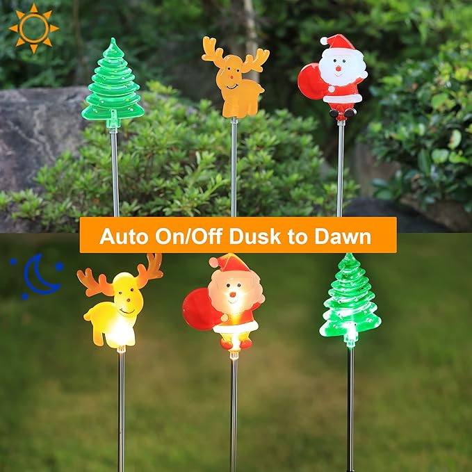 MAGGIFT 3 Pack Solar Christmas Garden Stake Lights, Solar Powered Santa Claus, X-mas Tree & Reindeer Outdoor Decorative Lights, Warm White LED Landscape Lighting, Waterproof for Patio Yard Decorations