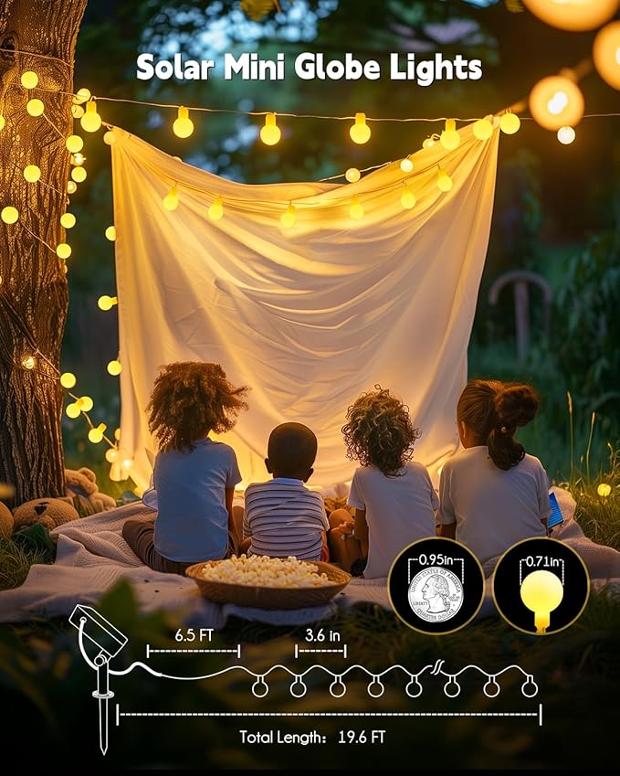 Brightown Solar String Lights Outdoor Waterproof, 19.6Ft 60 LED Globe Solar Patio Lights, 8 Modes Balcony Lights | Lumora