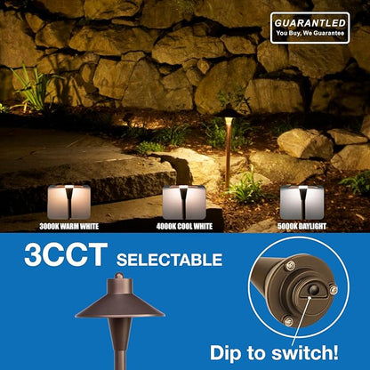 Landscape Path Lights 6 Pack, Low Voltage Pathway Lights Compatible with Transformer, 3CCT Adjustable LED, Premium 12V 24V DC ORB Landscape Path Lighting for Outdoor Yard Garden Walkway, Flat Hat