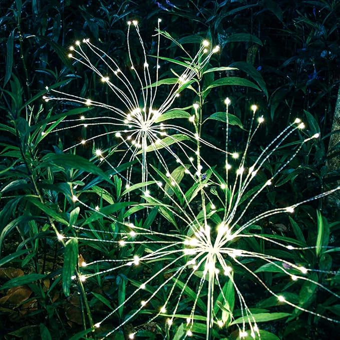 EpicGadget Solar Firework Light, 105 LED Warm Light Outdoor Firework Solar Garden Decorative Lights for Walkway Pathway Backyard Christmas Decoration Parties (Warm White) (2 Pieces)