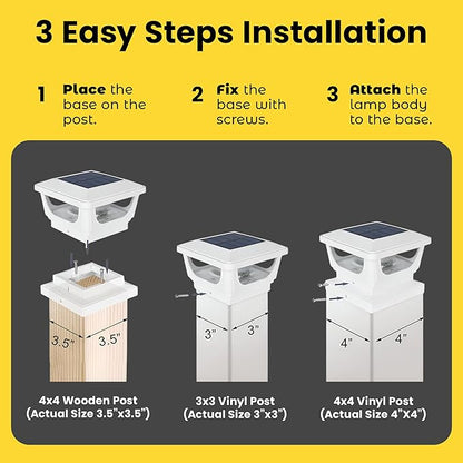 Brighticonic Solar Post Cap Lights Outdoor for 4x4, 3x3 – Auto On/Off Post Lights Solar Powered - Easy Install, IP65 Waterproof Deck & Fence Lights – Long Lasting Battery – 120 Lumen, CoolWhite - 4pck