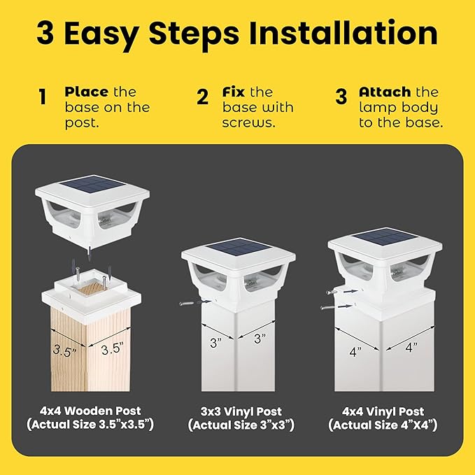 Brighticonic Solar Post Cap Lights Outdoor for 4x4, 3x3 – Auto On/Off Post Lights Solar Powered - Easy Install | Lumora