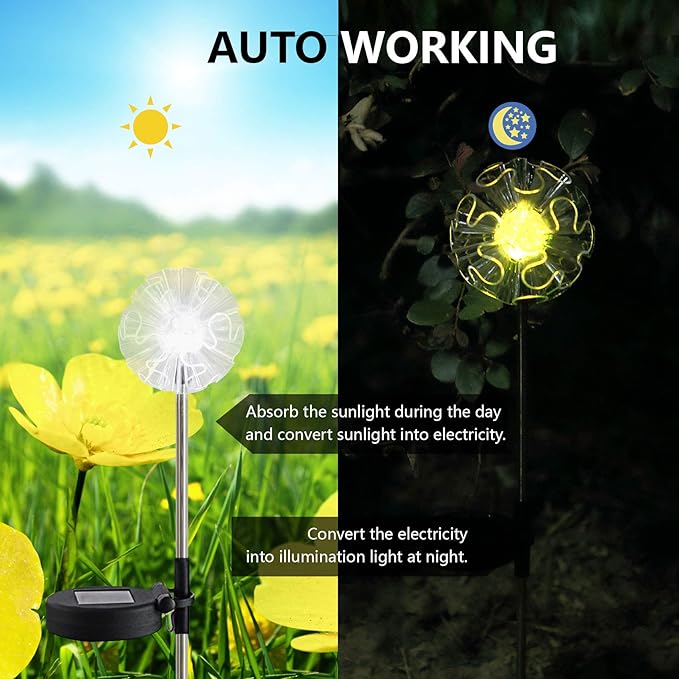 Outdoor Solar Garden Stake Lights 3 Pack- Color Changing LED Stake Lamp In-ground Landscaping Lights for Garden Patio Yard Lawn Pathway Flower Bed Decorations Figurine Lily Sun Flower and Dandelion