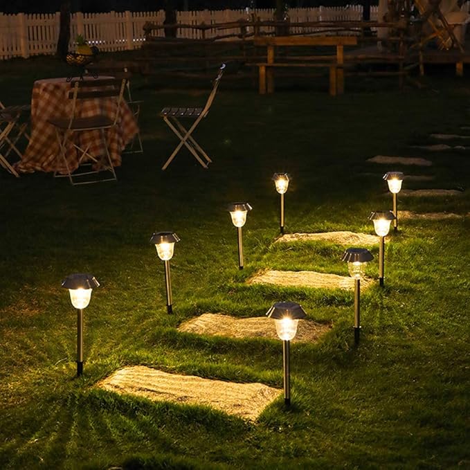 2- Pack Solar Lights Outdoor for Garden Walkway Led Solar Garden Lights Outdoor Waterproof for Pathway,Solar Pathway Lights Yard Lights for Patio Driveway Lawn Backyard Sidewalk Lighting,White L (War