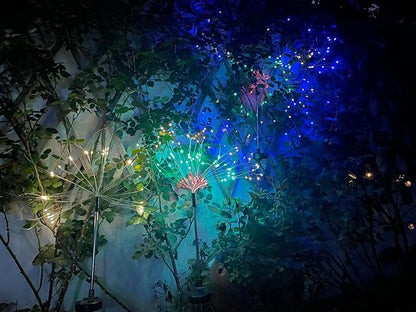 2 Pack Solar Garden Lights 240 LED - Waterproof Firework Starburst Outdoor Lights with 8 Mode, Solar Powered Flower Firework Light for Garden, Pathway, Patio, Yard, Flowerbed Decor Colorful