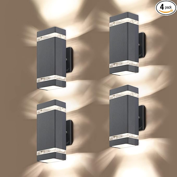 LMP 4 Pack LED Square Up and Down Lights Outdoor Wall Light，Body in Aluminum Waterproof Outdoor Wall Lamps，3000k 5W with Certificate ETL