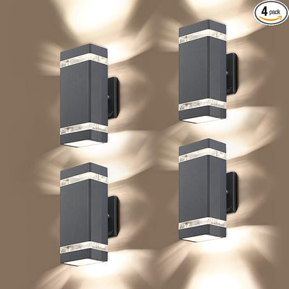 LMP 4 Pack LED Square Up and Down Lights Outdoor Wall Light，Body in Aluminum Waterproof Outdoor Wall Lamps，3000k 5W with Certificate ETL