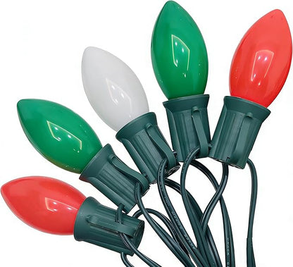 C9 LED Christmas Lights Outdoor, 25Ft Outdoor Valentine's Day Decorations String Lights with 26 C9 LED Red White Green Bulbs, Hanging Vintage Christmas Light for Garden Party Porch Pathway Roofline