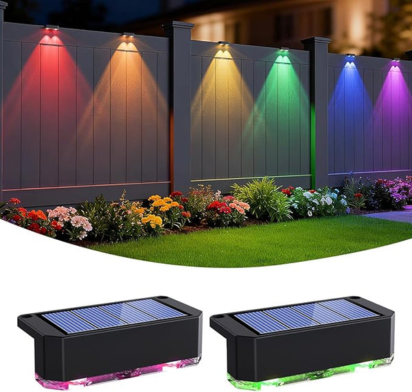 Peasur Solar Fence Lights Outdoor RGB, 2 Pack Step Light Solar Powered, Waterproof LED Deck Lights for Stairs | Lumora