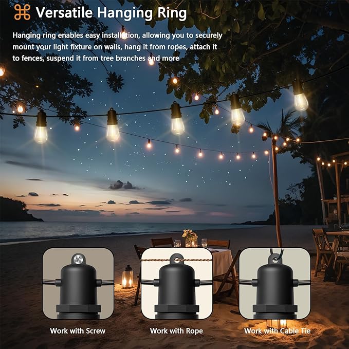Commercial Grade LED String Lights 10 Shatterproof LED Bulbs, IP65 Waterproof & Dimmable Warm White,Black Wire,Outdoor Hanging Lights for Patio, Wedding, Cafe, Backyard Decor (30FT)