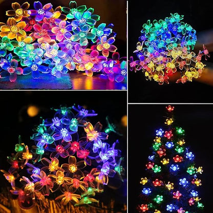 Christmas Flower Starry Fairy String Lights 33 Feet 100LED Blossom Decorative Light for Garden, Patio, Christmas Tree, Party, Bedroom, Indoor and Outdoor decorations(Multi-color Brightness)