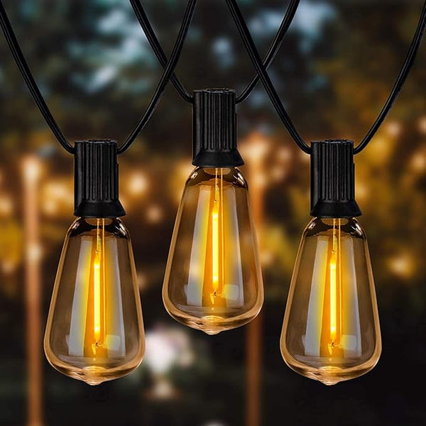 100ft Outdoor String Lights 30 ft with 27 LED Edison Bulbs, Dimmable Waterproof Shatterproof 2200K Warm | Lumora