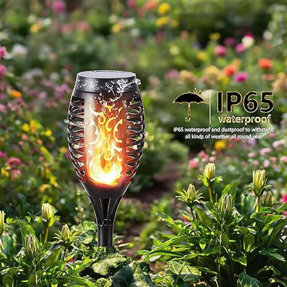 Solar Torch Lights Outdoor, IP65 Waterproof with Realistic Flickering Flame - Auto On/Off Garden Lights for Patio, Yard, Pathway, Enchanting Party Decor (6Pack)