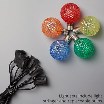 Wintergreen Lighting OptiCore Heavy Duty Patio Lights LED Lights Patio Lights String LED, Commercial LED Globe Lights (25 Lights, 25’, E17, Multicolor G50 Bulbs on Black Wire)
