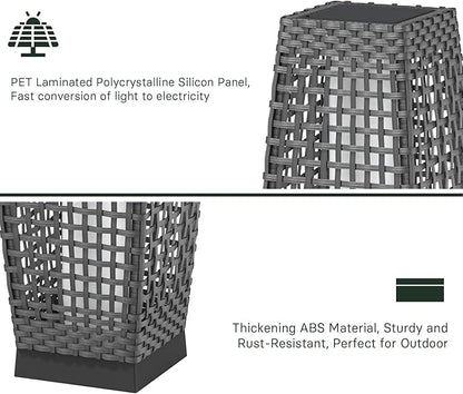 Grand patio Outdoor Floor Lamp Solar Powered Lantern Water-Resistant Wicker Deck Light for Garden or Porch -Large Fuji, Silver Gray