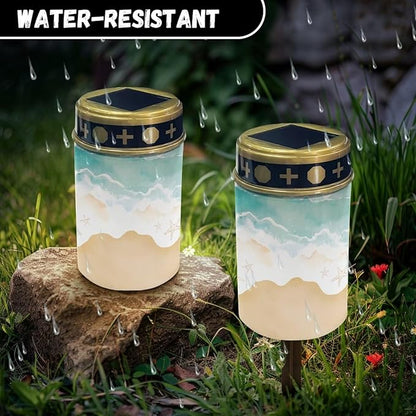 ZOUTAIRONG Solar Light for Cemetery Grave Garden Lights Seaside Design Solar Powered Pathway Lights Outdoor Cemetery Lamp-1 Pack