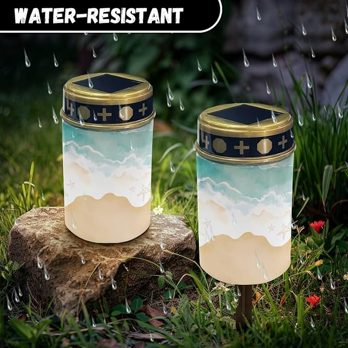 ZOUTAIRONG Solar Light for Cemetery Grave Garden Lights Seaside Design Solar Powered Pathway Lights Outdoor Cemetery Lamp-6 Pack