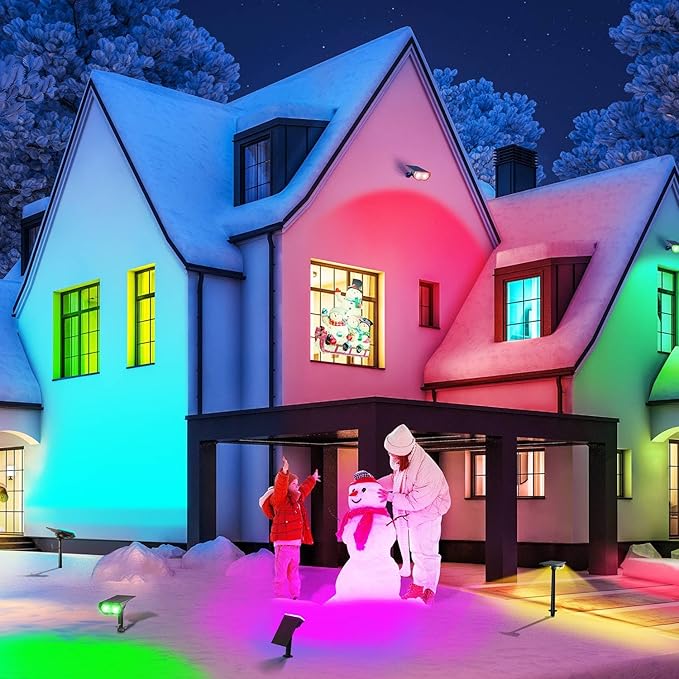 Consciot Solar Outdoor Lights Christmas, 54 LEDs Solar Spot Lights 7 Multicolor Changing, Solar Lights Outdoor Waterproof IP67, Landscape Lights for Yard Garden Patio Christmas Decor, 2 Pack