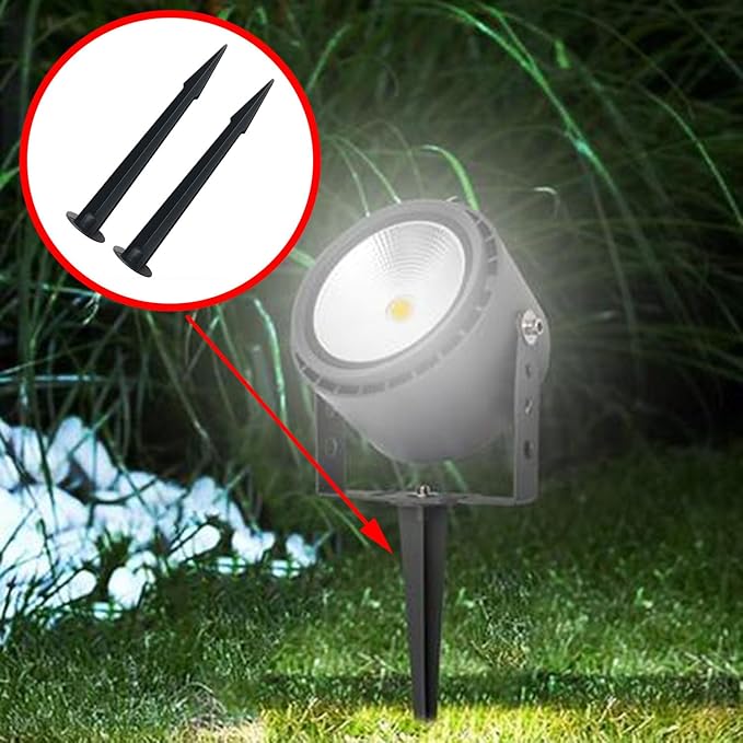 CHENJIN 2PCS LED Spike Light Bracket 265x53MM Metal Ground Stake for Outdoor Landscape Spot Flood Pathway Solar Replacement Light Parts Lawn Lamp Black