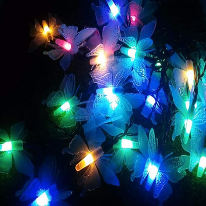 Butterfly String Lights, Waterproof 20FT 30LED Butterfly Solar Light Outdoor Solar Rope Lights Fairy Light Decorative Garden Lights for Cafe Patio Party Garden Wedding (Multicolor)