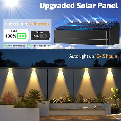 Solar Fence Lights Outdoor,Fence Solar Lights Outdoor IP65 Waterproof Designed with 12 Modes RGB 10 Colors for Wall Step Pool Railing Patio Backyard Holiday Feature Decorations (8 Pack)