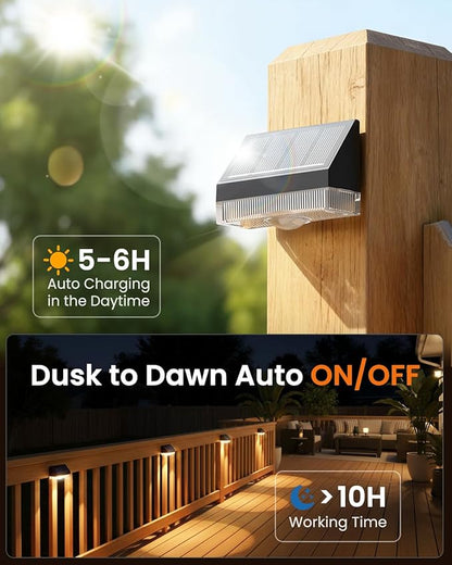 VOLISUN Fence Lights Solar Powered 8 Pack, Dusk to Dawn Solar Fence Lights Outdoor Waterproof with Warm White LED Spot Lens, Solar Light for Fence, Yard, Wall, Backyard, Railing, Deck, and Patio
