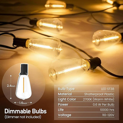 Outdoor String Lights 50 FT 26 Shatterproof LED Bulbs, UL Certified Patio Lights Outdoor Light Strings Waterproof for Patio Yard Outside Party Wedding, Connectable Dimmable 25 Sockets 2700K