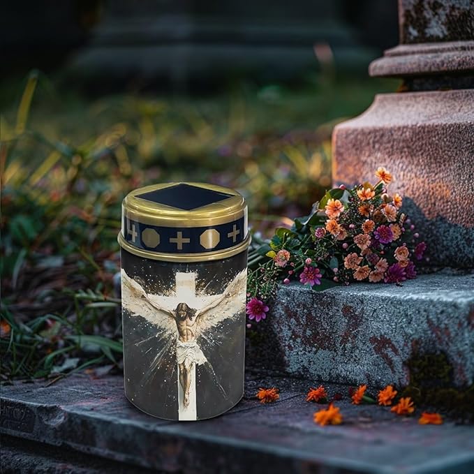 Poceacles 6 Pack Cross Solar Lights Solar Cemetery Lights Solar Grave Lights Outdoor Waterproof Decoration Pathway Lights Garden Solar Candle for Memorial Day Decor, God Wing Cross Vintage