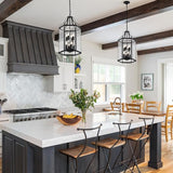 14" Modern 8-Light Exterior Black Lantern Pendant Light Fixture with Clear Rippled Glass Mini Industrial Hanging | Lumora
