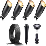 Gardenreet Black Brass Landscape Lighting Kit (4-Pack LED Spotlights) with 100 Feet Cable and 20Pack Wire | Lumora
