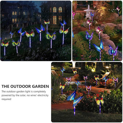 3pcs Solar Fiber Optic Color-Changing Butterfly Garden Lamps Outdoor Waterproof Landscape Pathway Solar Lights for Lawn and Patio Decoration
