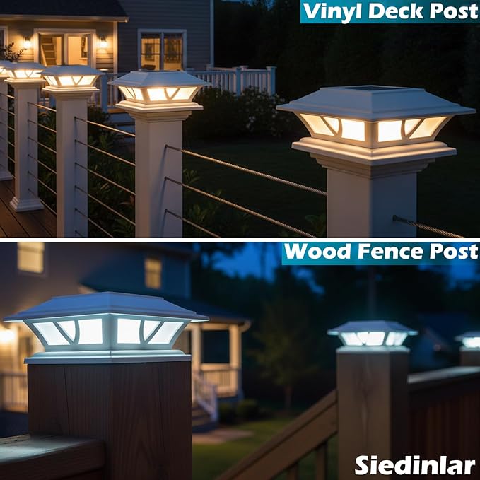 SIEDiNLAR Solar Post Lights Outdoor 2 Modes LED Fence Deck Cap Light for 4x4 5x5 6x6 Posts Garden Patio Decoration | Lumora