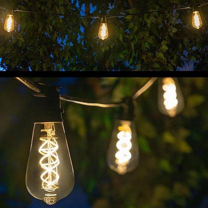 Wintergreen Lighting 15' FlexFilament LED ST64 Edison Patio Lights, Commercial Grade LED Patio Lights, 10 LED Filament Bulbs, 18" Spacing Outdoor Patio Lights