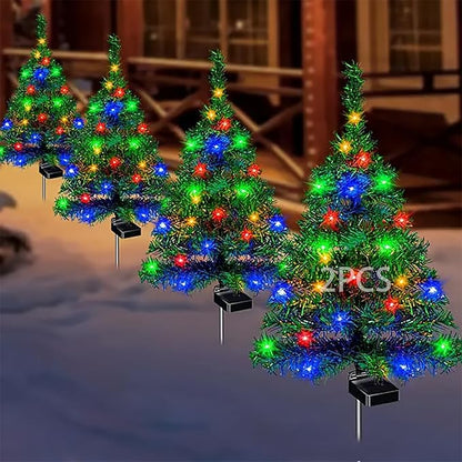 Solar Christmas Tree Lights Holiday Decorations, Outdoor Courtyards, Gardens, Lawns, Small Path Lights, Atmosphere Lights, Outdoor Waterproof Solar Pathway Christmas Tree Stake Lights (2Pcs-A)
