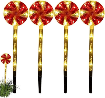 Solar Garden Lights Candy Cane Lights, 4 Cute Christmas Lollipop Pathway Lights with Stakes, Waterproof Outdoor Solar Pathway Lights for Christmas Decoration, Yard, Yard, Lawn (Color : Red)