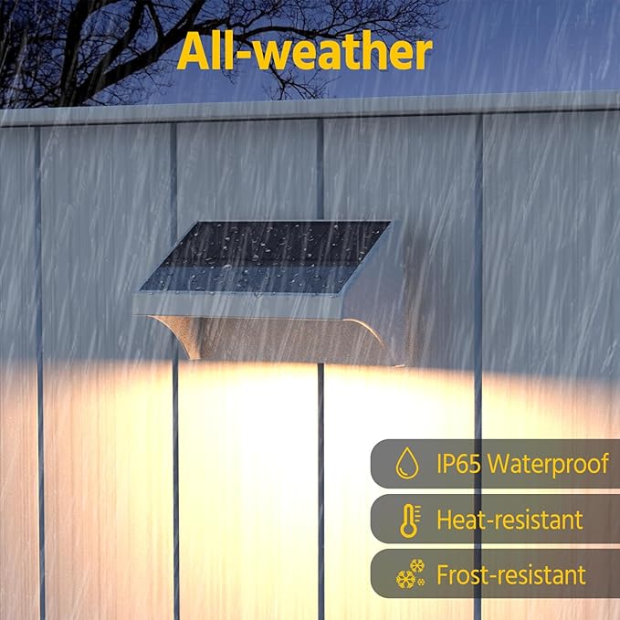 NIORSUN Outdoor Fence Lights, 10 Pack Waterproof LED Solar Fence Lights with 1500mAh Battery, Warm White/Cool White/RGB, Easy-to-Install Wall Light for Deck, Patio, Railing, Stairs, Backyard – White