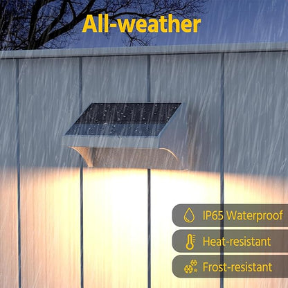 NIORSUN Outdoor Fence Lights, 10 Pack Waterproof LED Solar Fence Lights with 1500mAh Battery, Warm White/Cool White/RGB, Easy-to-Install Wall Light for Deck, Patio, Railing, Stairs, Backyard – White
